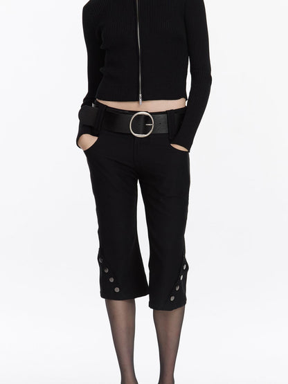 LYUOCHENG Black Vintage Stretch Pocket 3d Low Waist Women&