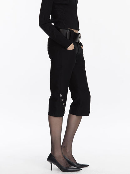 LYUOCHENG Black Vintage Stretch Pocket 3d Low Waist Women&
