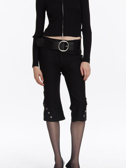 LYUOCHENG Black Vintage Stretch Pocket 3d Low Waist Women&