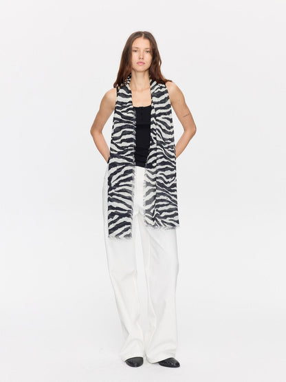 LYUOCHENG Black White Zebra Print Fringed Women&