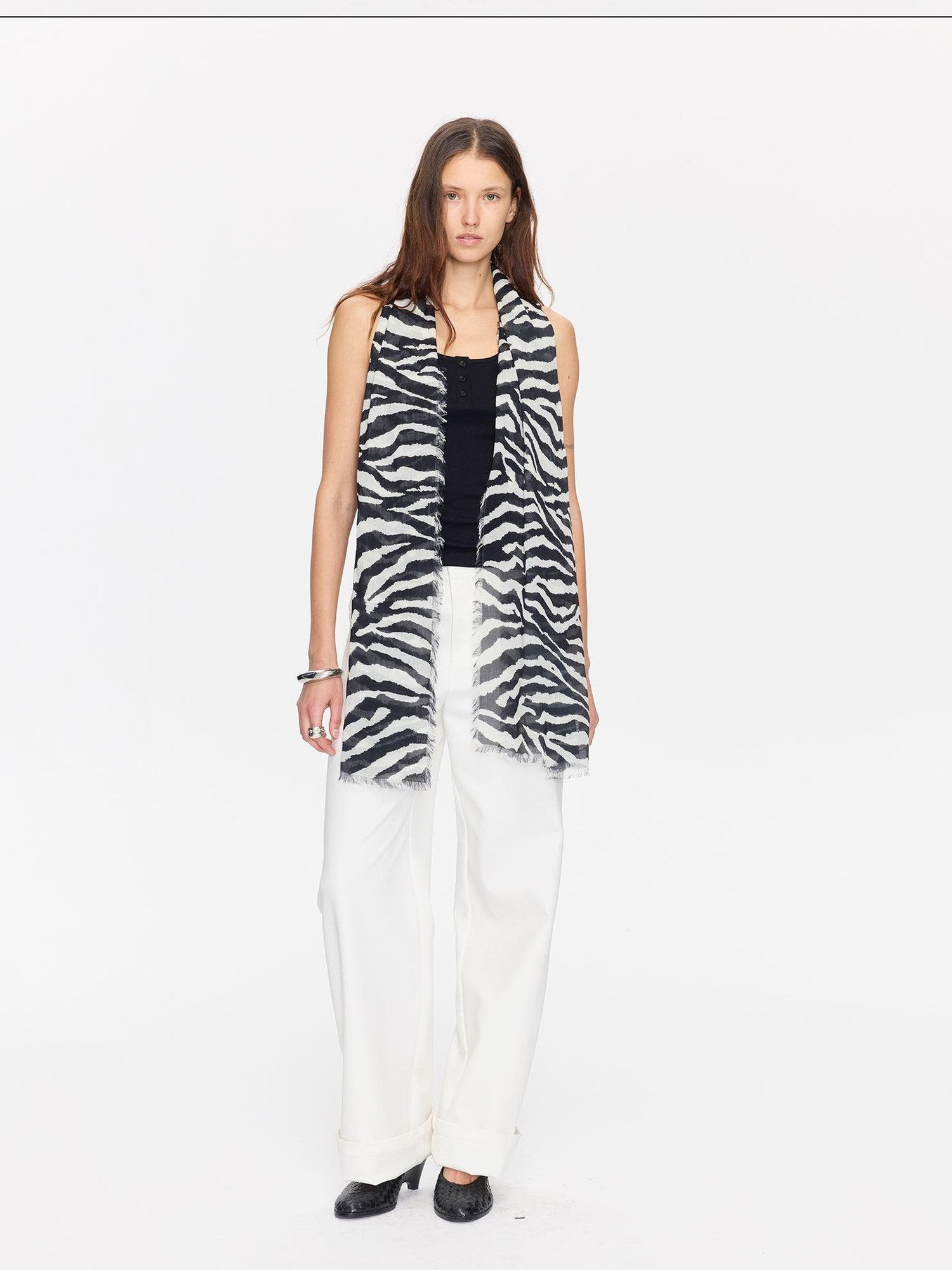 LYUOCHENG Black White Zebra Print Fringed Women&