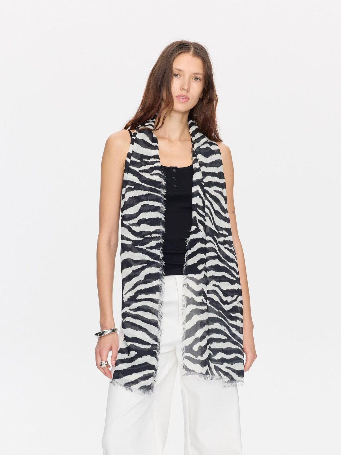 LYUOCHENG Black White Zebra Print Fringed Women&