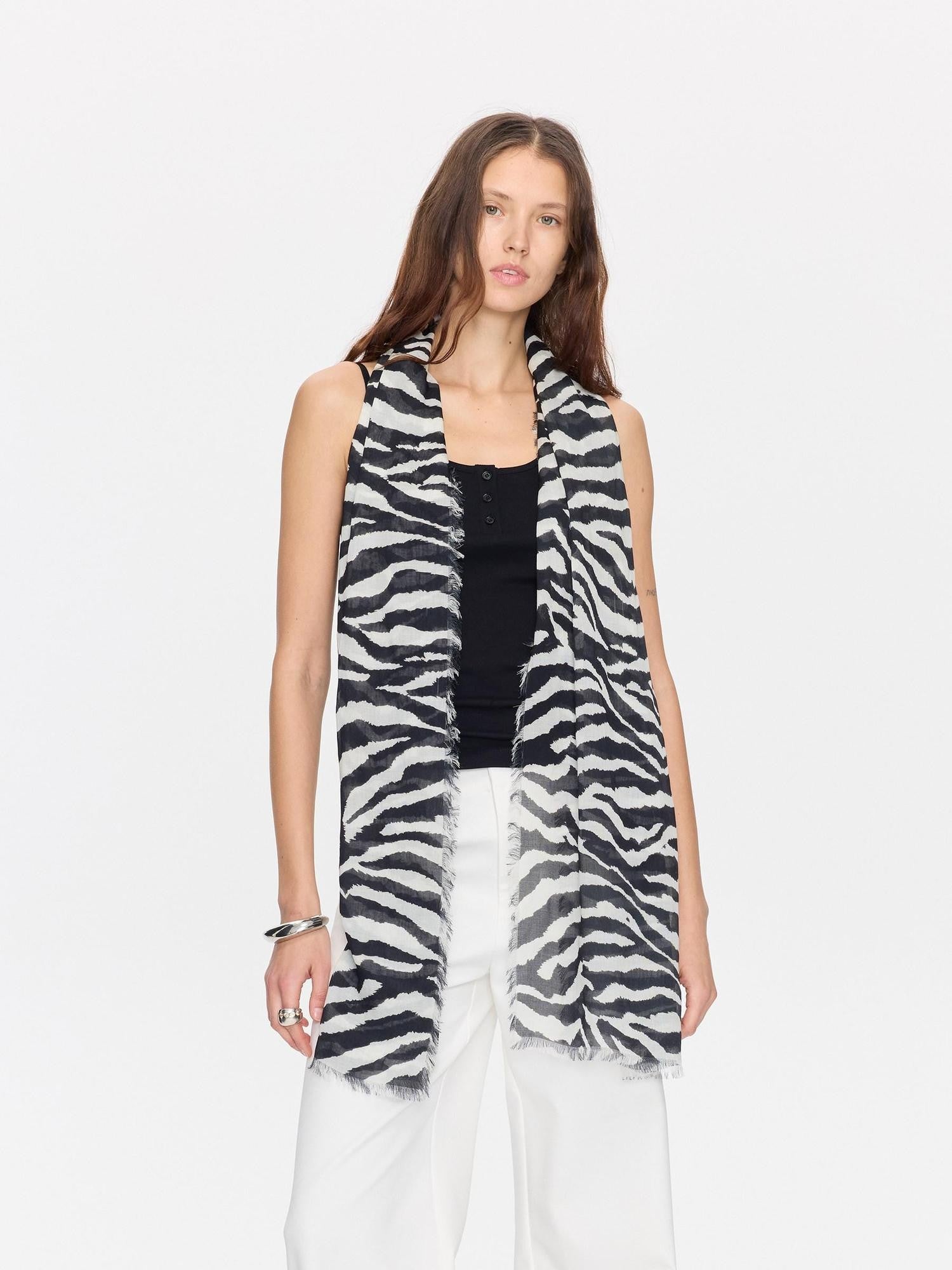 LYUOCHENG Black White Zebra Print Fringed Women&