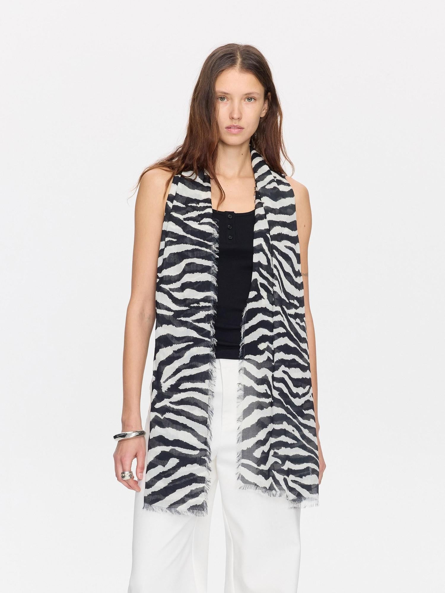 LYUOCHENG Black White Zebra Print Fringed Women&