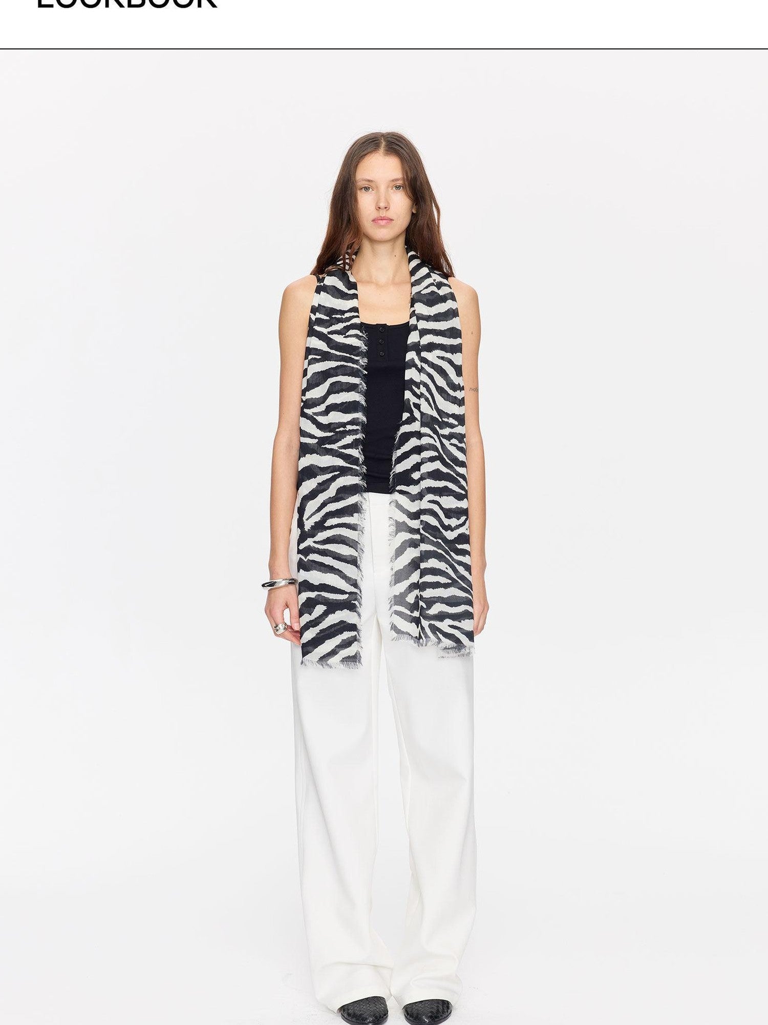 LYUOCHENG Black White Zebra Print Fringed Women&