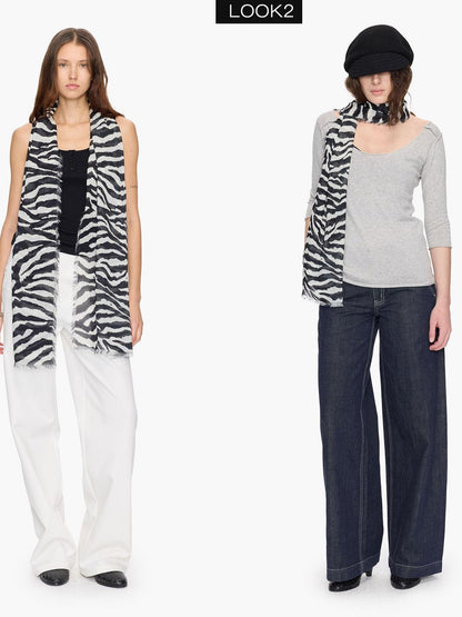 LYUOCHENG Black White Zebra Print Fringed Women&