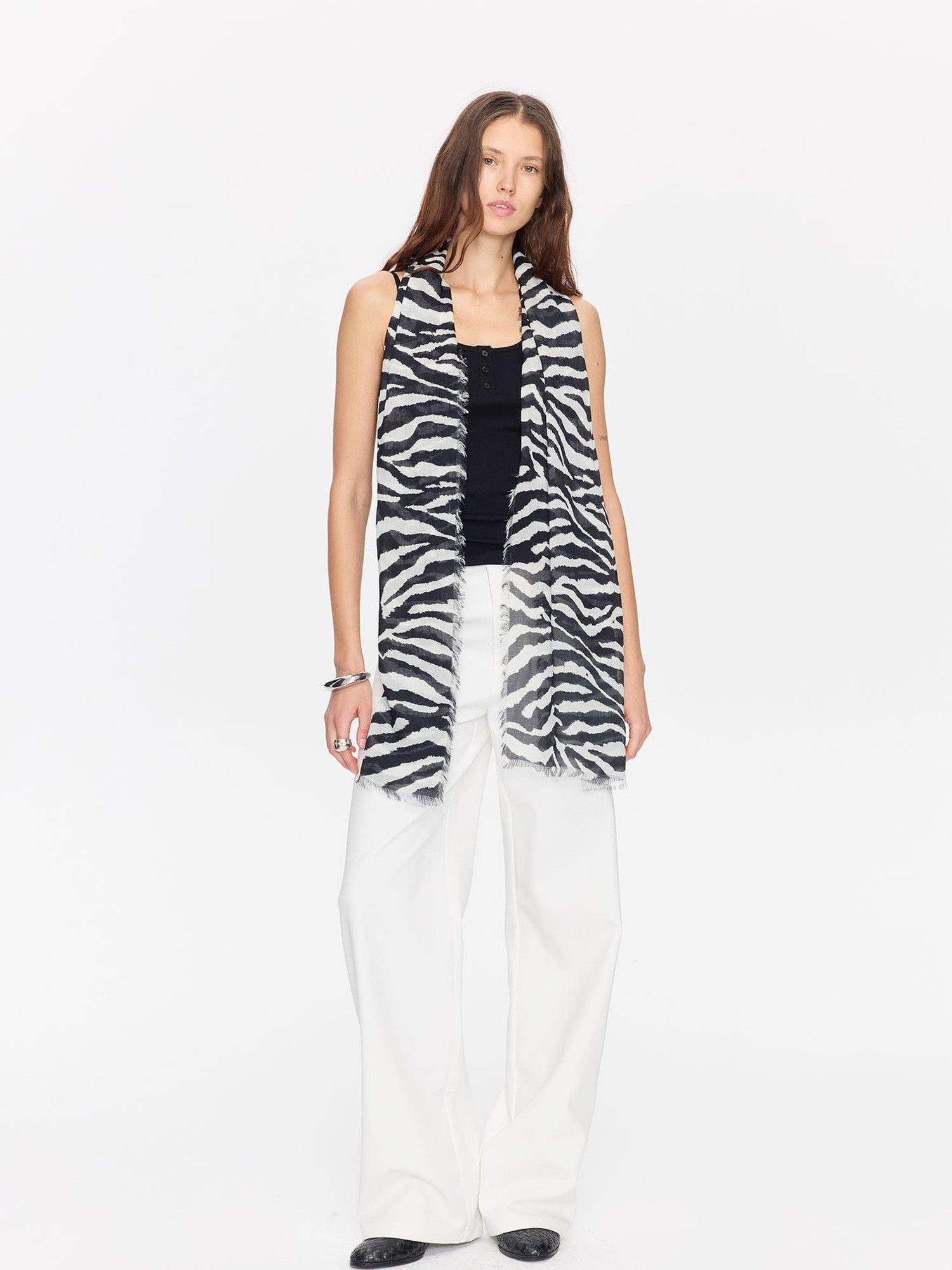 LYUOCHENG Black White Zebra Print Fringed Women&