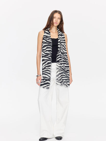 LYUOCHENG Black White Zebra Print Fringed Women&