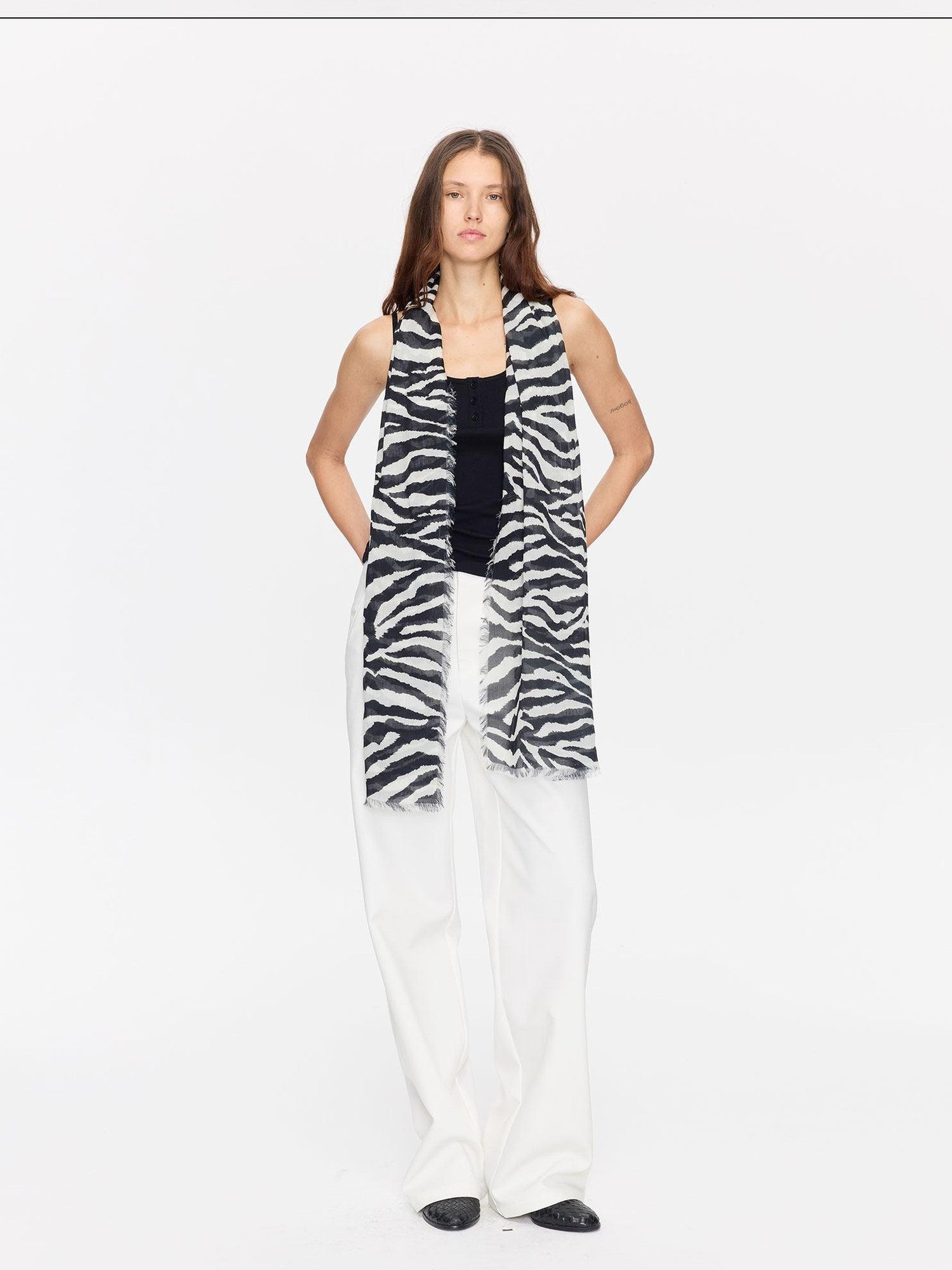 LYUOCHENG Black White Zebra Print Fringed Women&