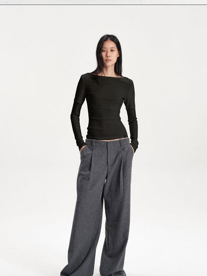 LYUOCHENG Boat Neck Off Shoulder Spliced Faux Layered Women&