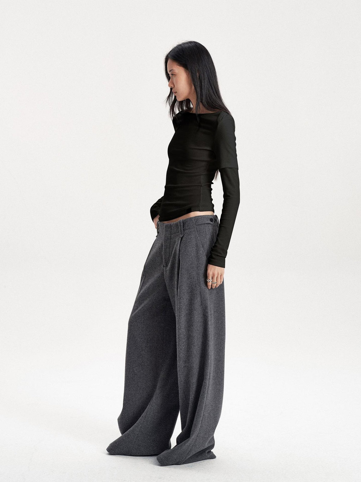 LYUOCHENG Boat Neck Off Shoulder Spliced Faux Layered Women&