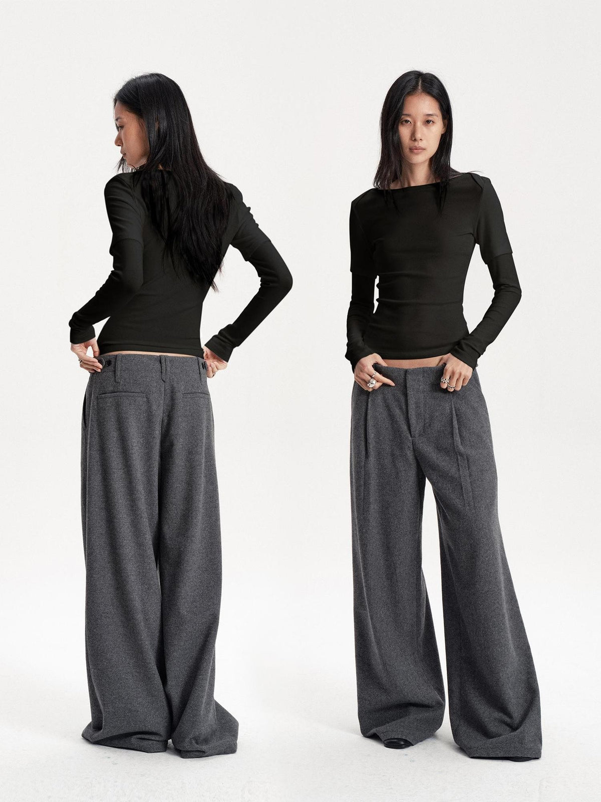 LYUOCHENG Boat Neck Off Shoulder Spliced Faux Layered Women&