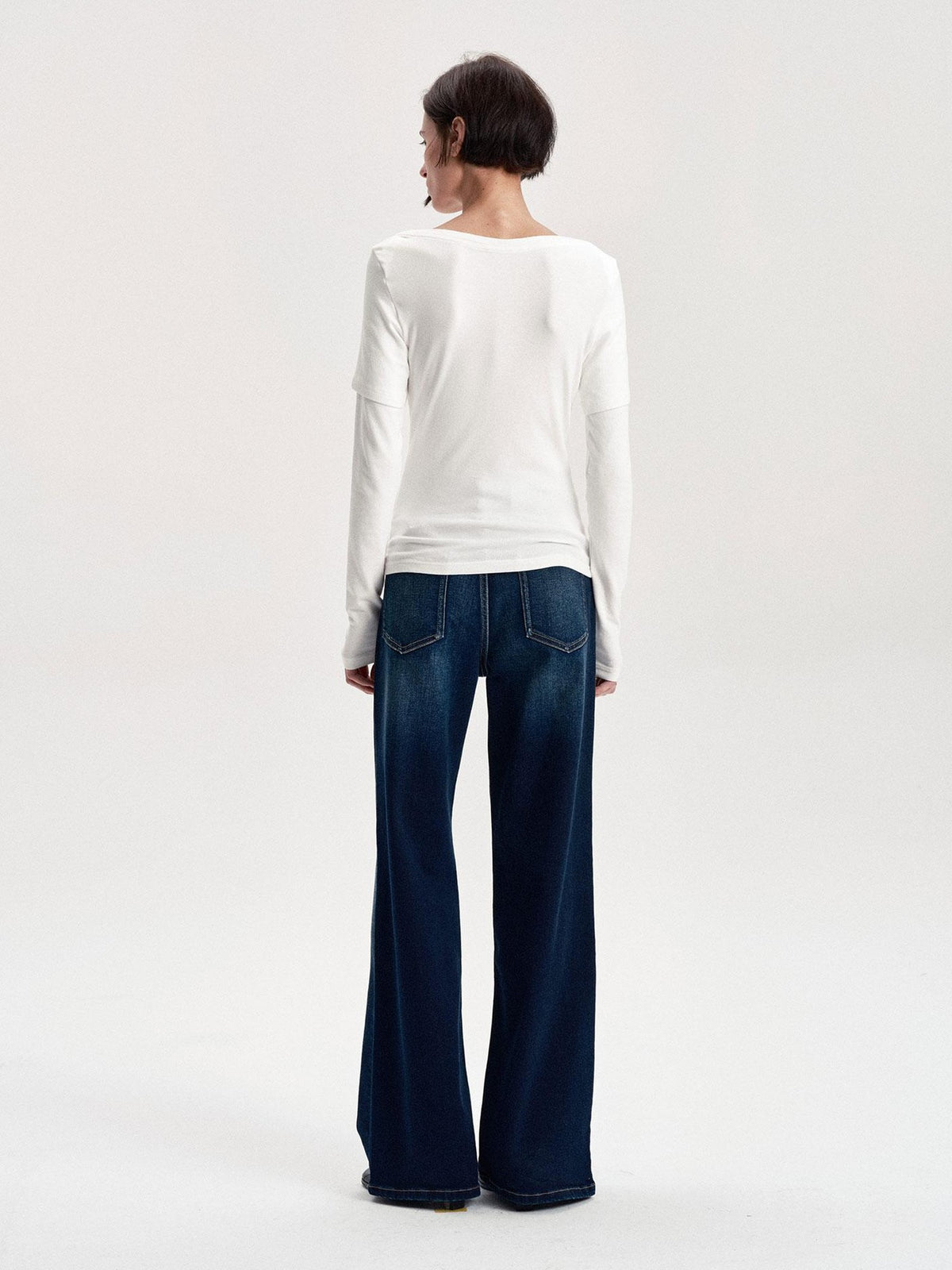LYUOCHENG Boat Neck Off Shoulder Spliced Faux Layered Women&
