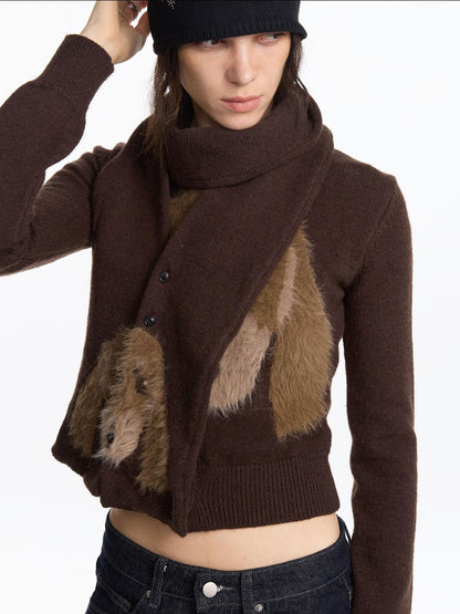 LYUOCHENG Brown Dachshund Head Jacquard Pile Knit Women&