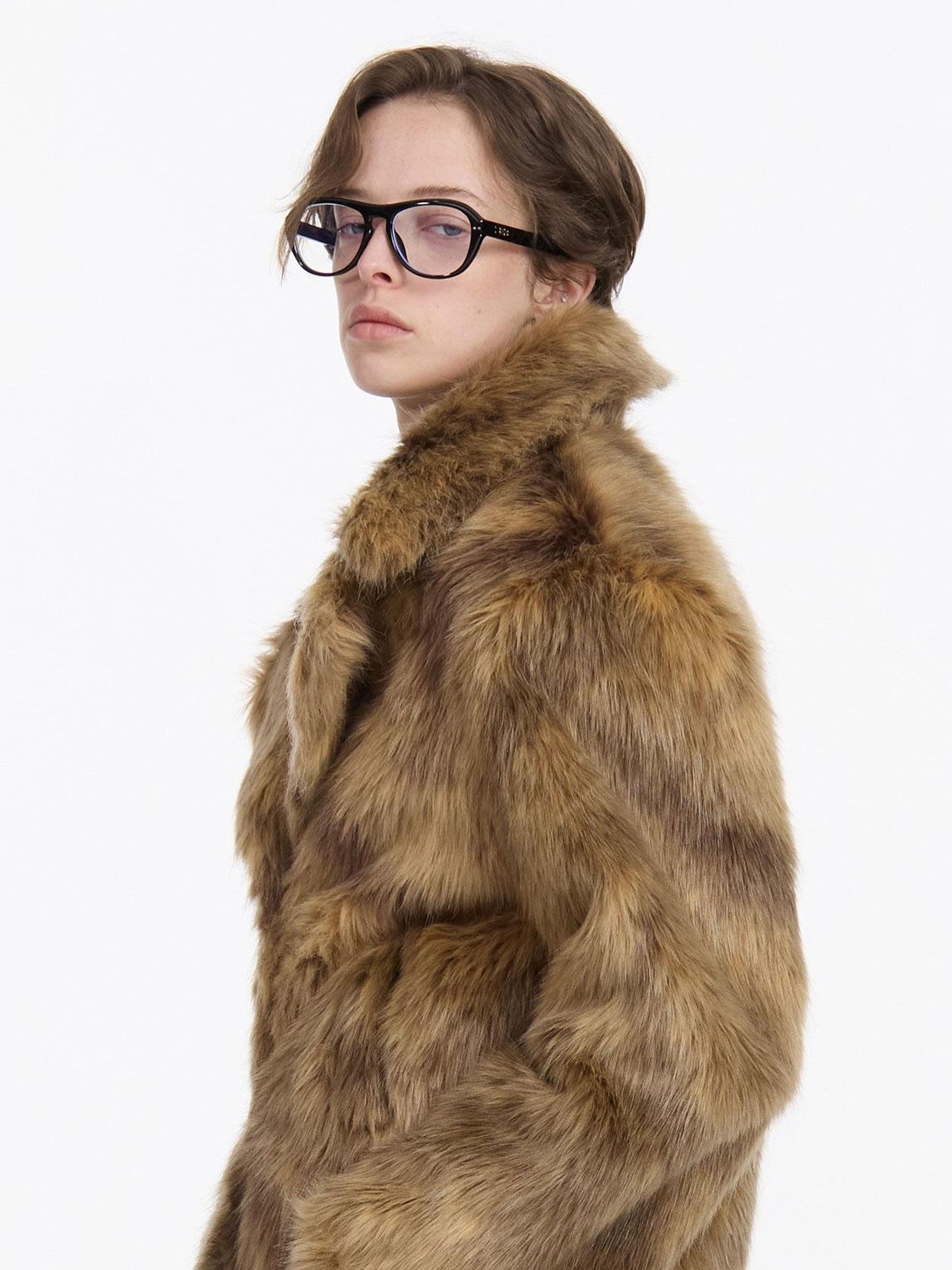 LYUOCHENG Brown Double Breasted Lapel Vintage Women&
