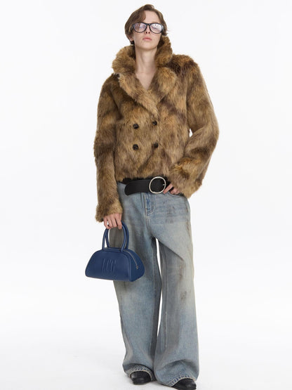 LYUOCHENG Brown Double Breasted Lapel Vintage Women&