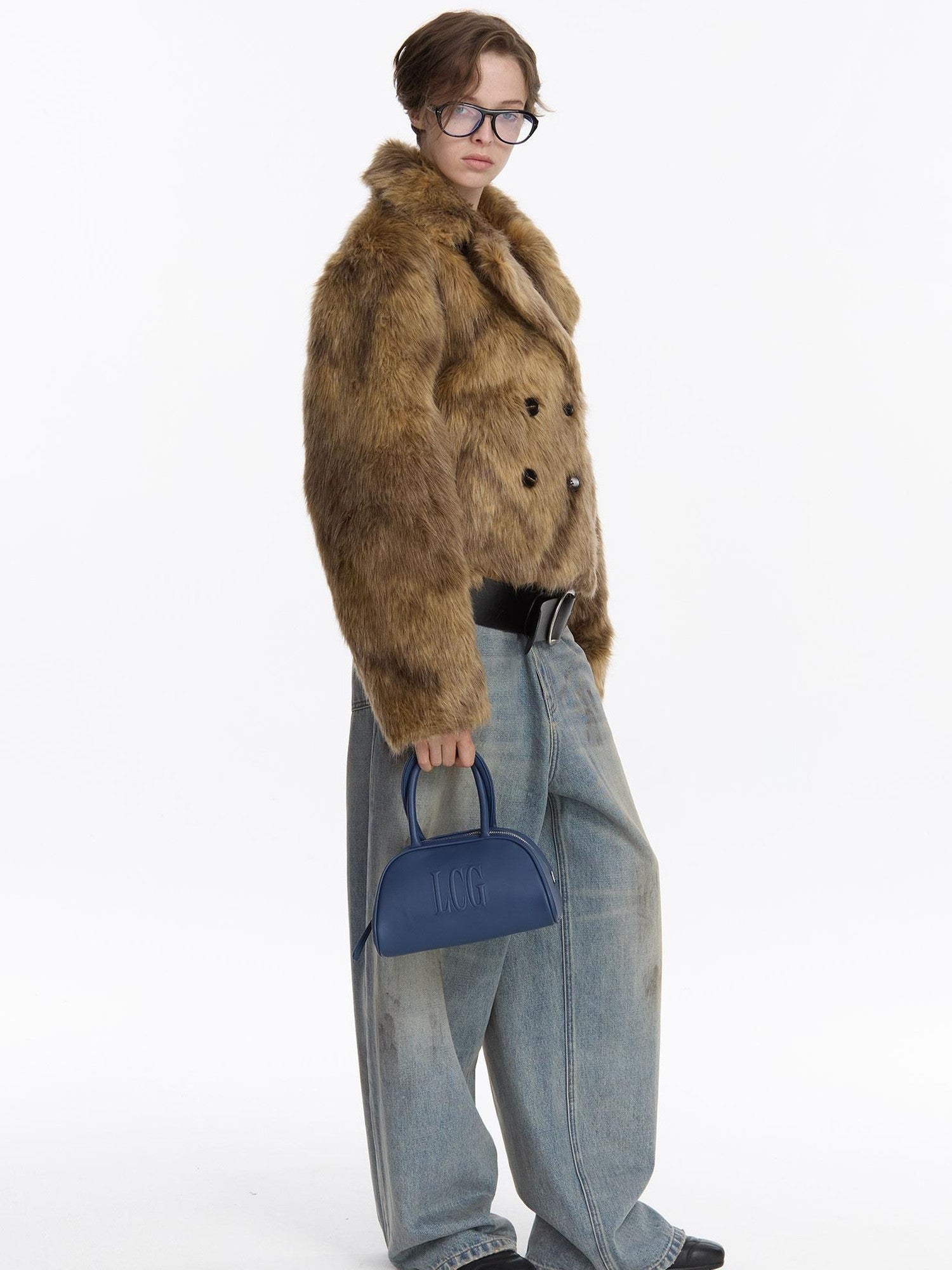 LYUOCHENG Brown Double Breasted Lapel Vintage Women&