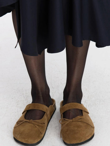 LYUOCHENG Brown Suede Ballet Bow Birk Clogs