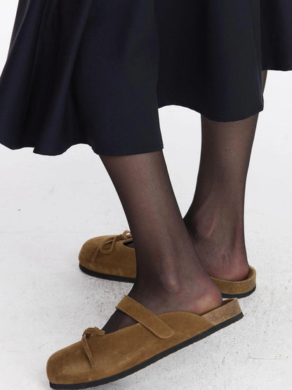 LYUOCHENG Brown Suede Ballet Bow Birk Clogs