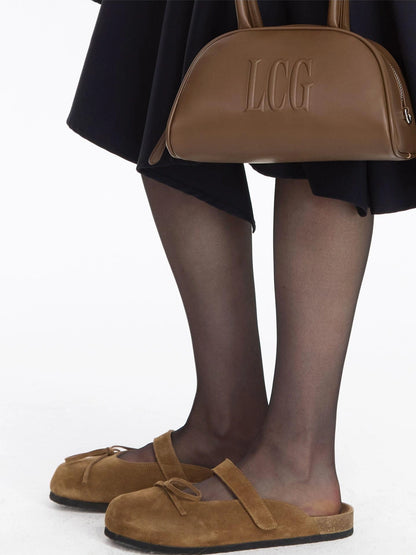 LYUOCHENG Brown Suede Ballet Bow Birk Clogs
