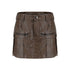 LYUOCHENG_Brown_Zipper_Multi_Pocket_Low_Waist_A_Line_Women&