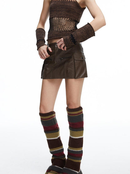 LYUOCHENG Brown Zipper Multi Pocket Low Waist A Line Women&