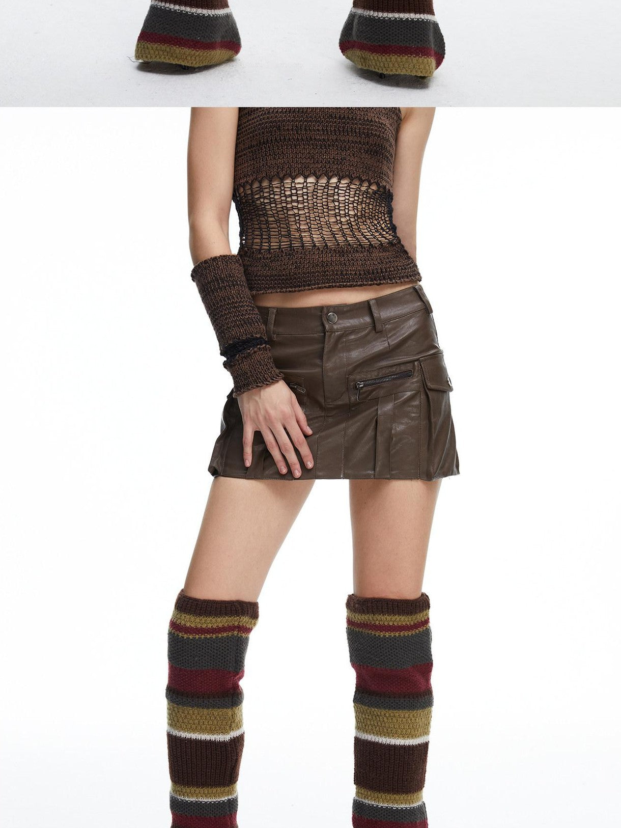 LYUOCHENG Brown Zipper Multi Pocket Low Waist A Line Women&