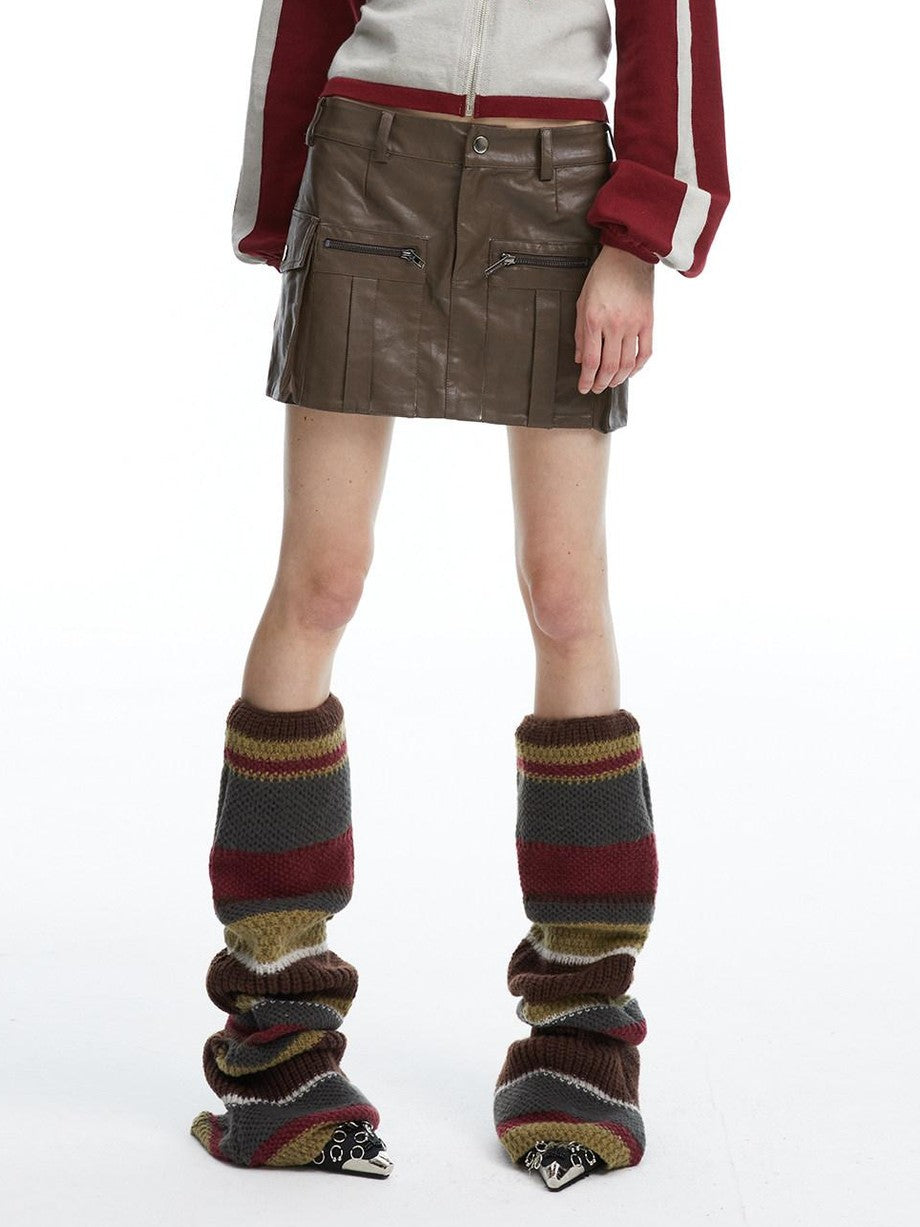 LYUOCHENG Brown Zipper Multi Pocket Low Waist A Line Women&