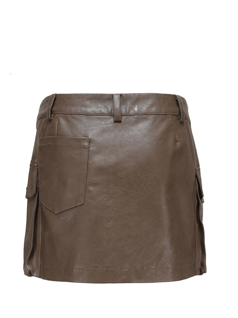 LYUOCHENG Brown Zipper Multi Pocket Low Waist A Line Women&