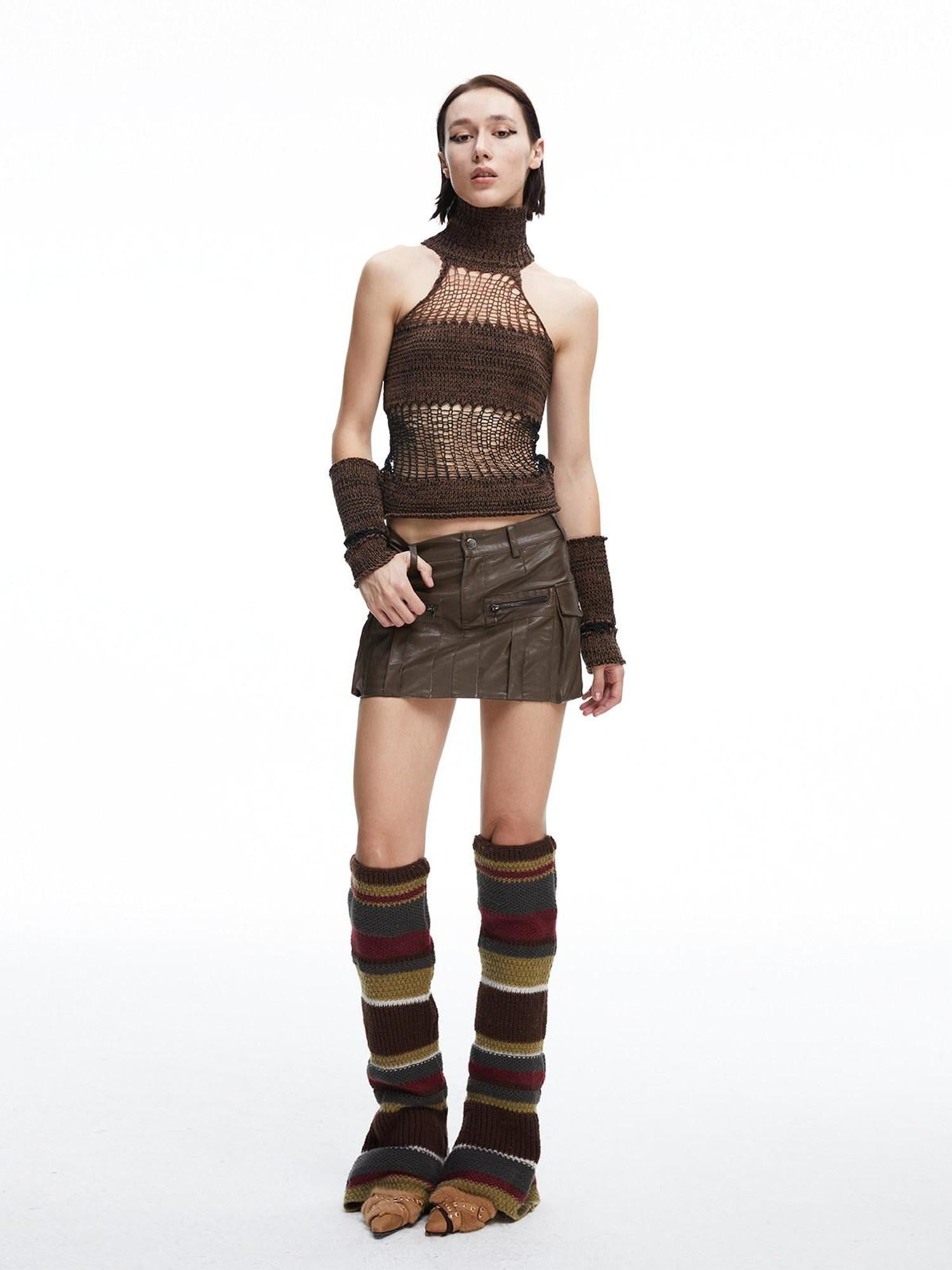 LYUOCHENG Brown Zipper Multi Pocket Low Waist A Line Women&