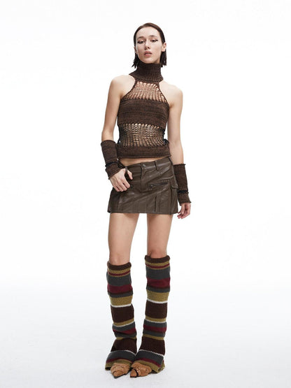 LYUOCHENG Brown Zipper Multi Pocket Low Waist A Line Women&