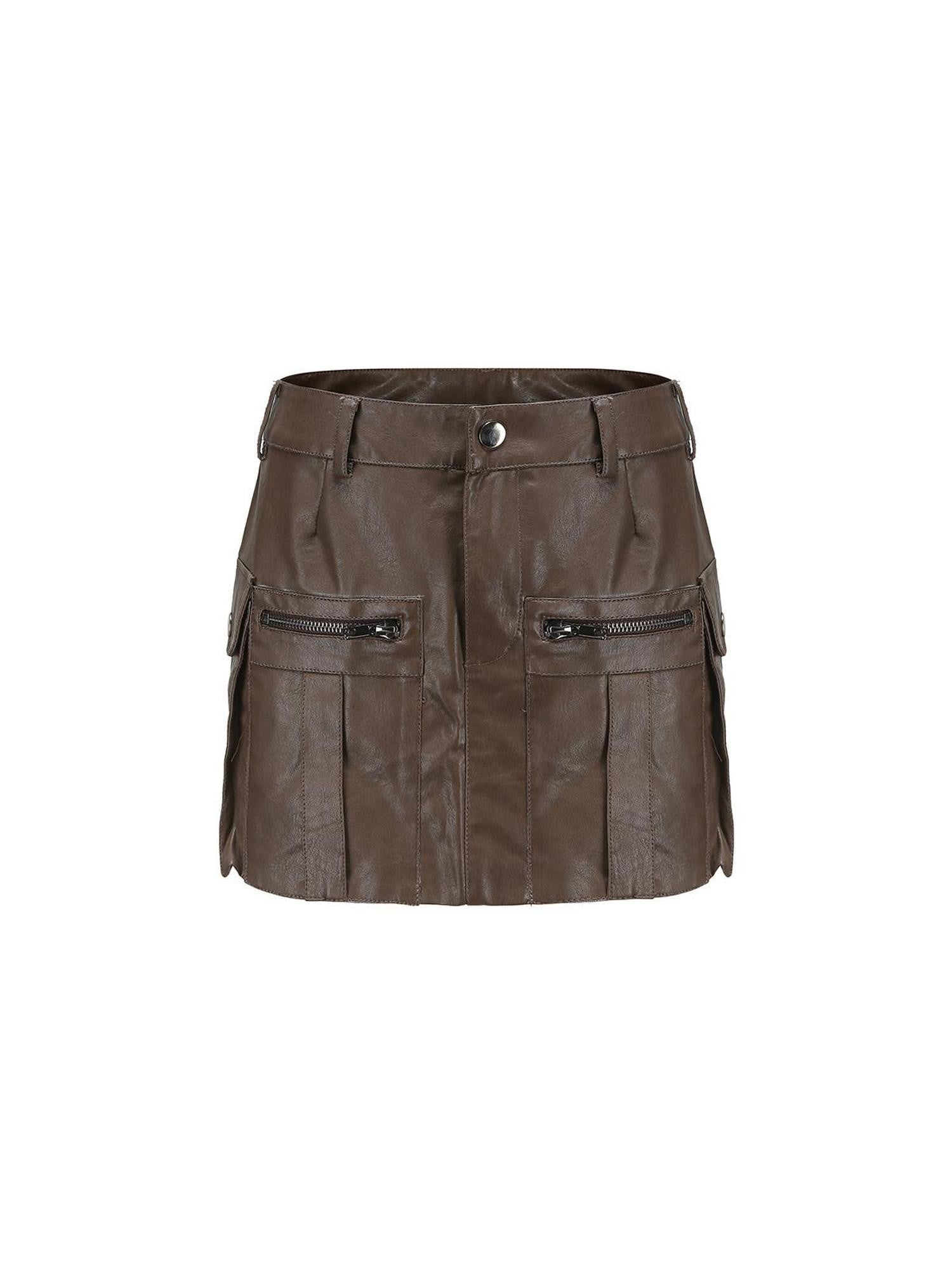 LYUOCHENG Brown Zipper Multi Pocket Low Waist A Line Women&