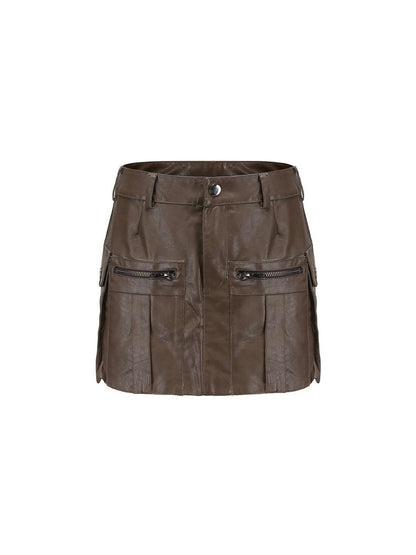 LYUOCHENG Brown Zipper Multi Pocket Low Waist A Line Women&