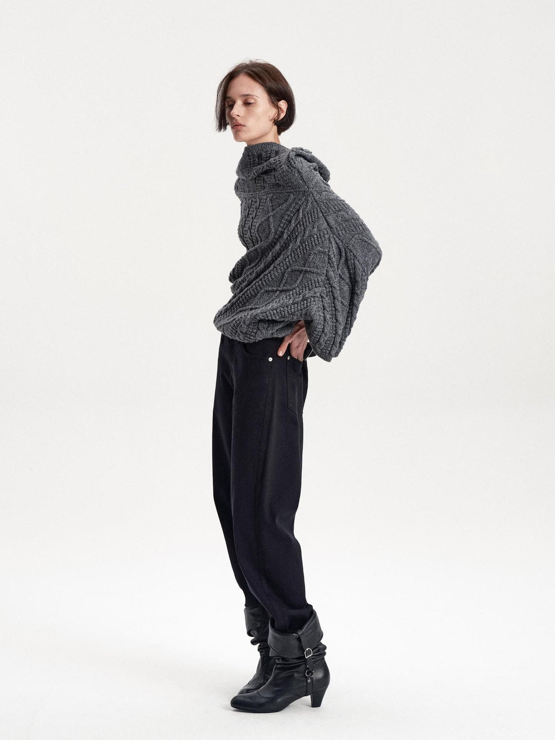 LYUOCHENG Cable Knit Asymmetric Batwing Sleeve Women&