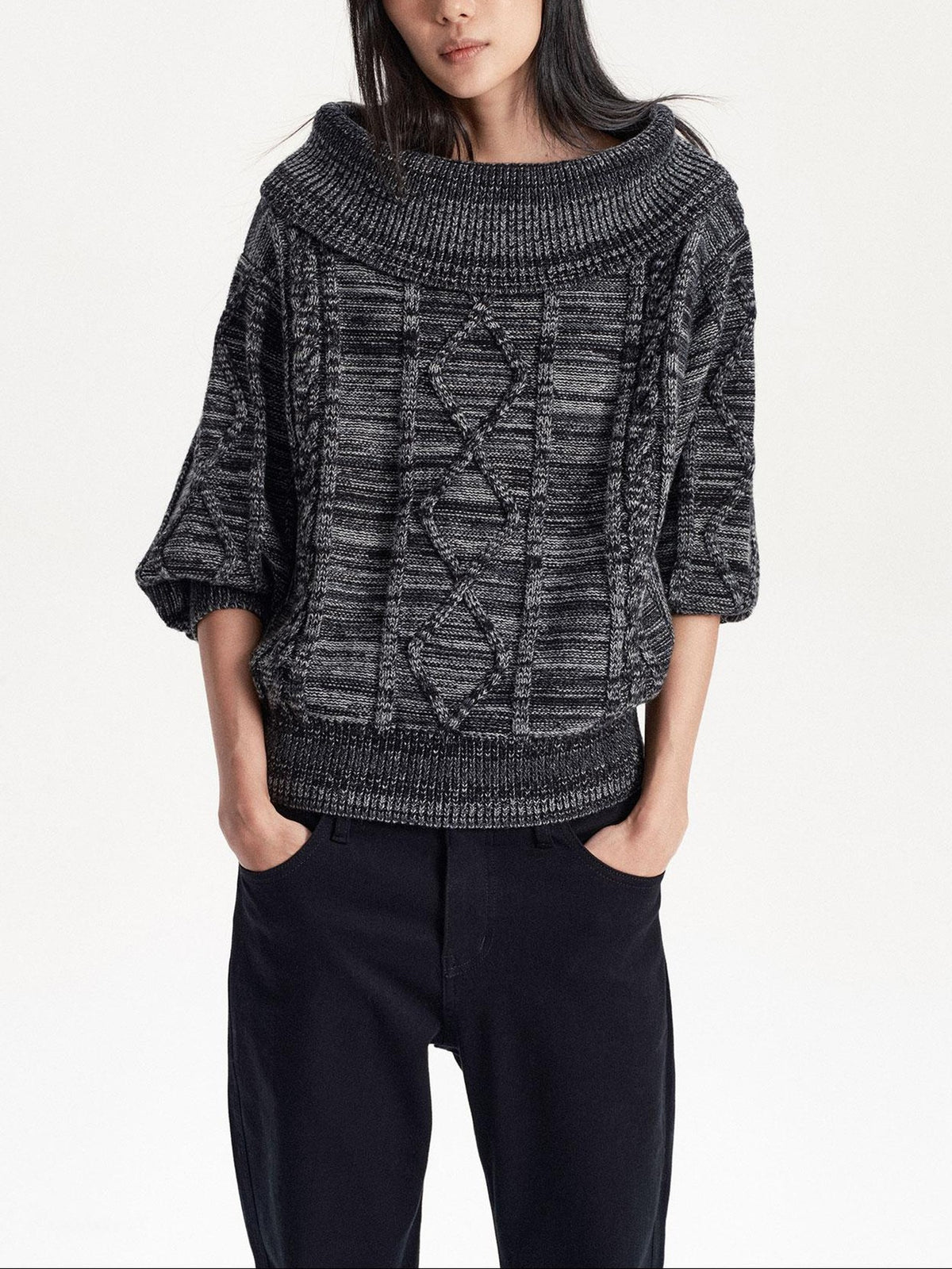 LYUOCHENG Cable Knit Batwing Sleeve Women&