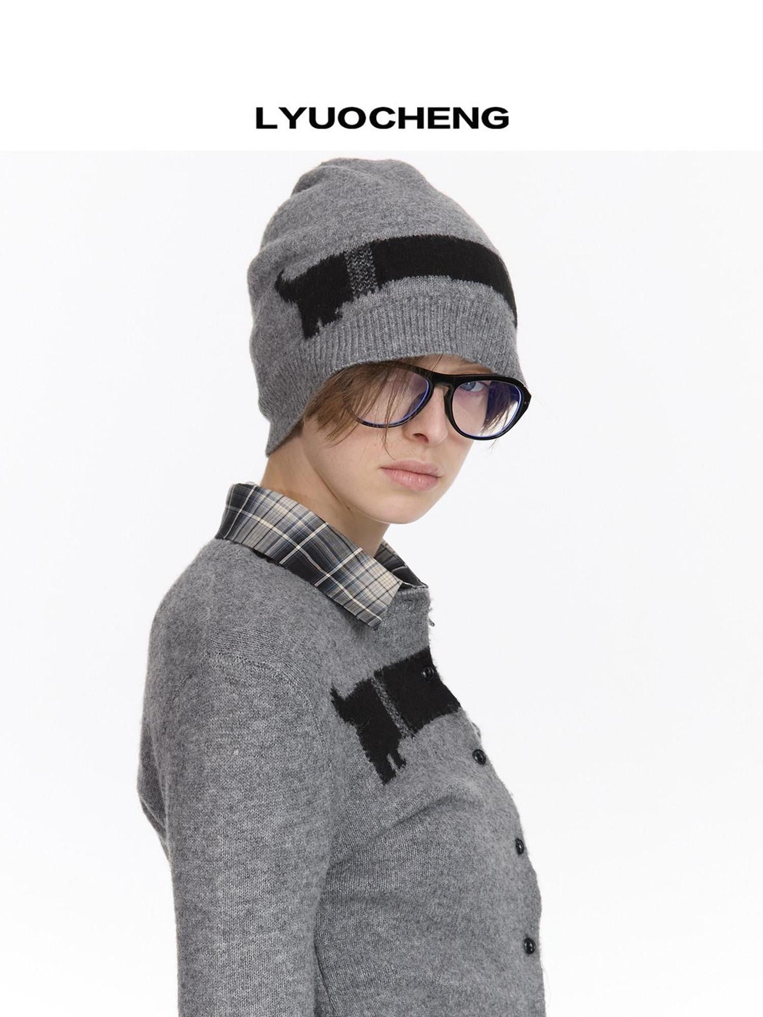 LYUOCHENG Cartoon Dachshund Jacquard Pattern Women&