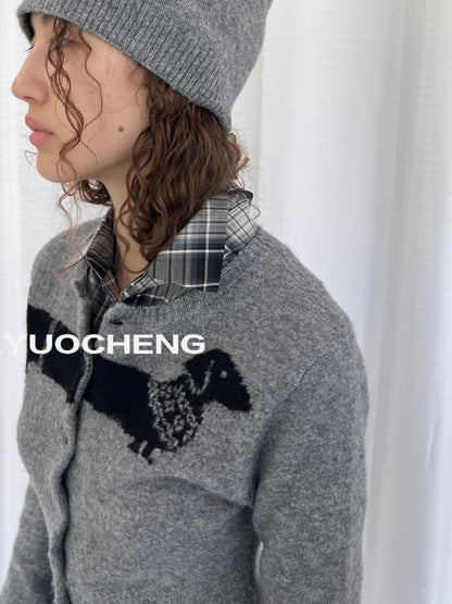 LYUOCHENG Cartoon Dachshund Jacquard Pattern Women&