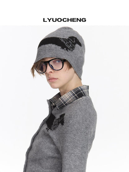 LYUOCHENG Cartoon Dachshund Jacquard Pattern Women&