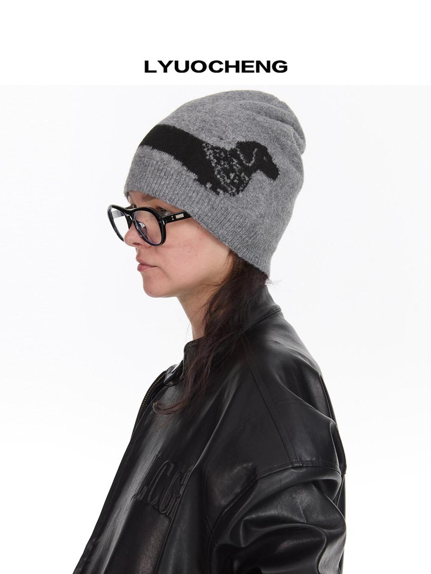 LYUOCHENG Cartoon Dachshund Jacquard Pattern Women&