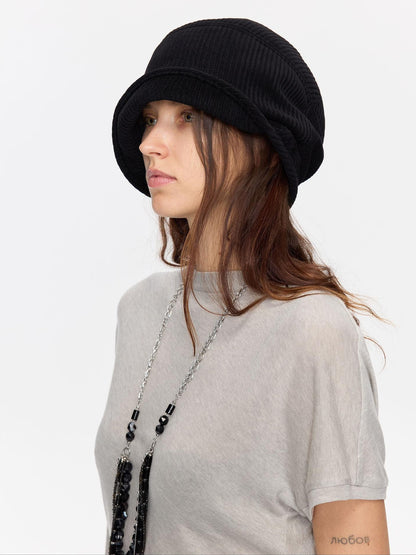 LYUOCHENG Casual Vertical Ribbed Round Top Slouch Beanie Women&