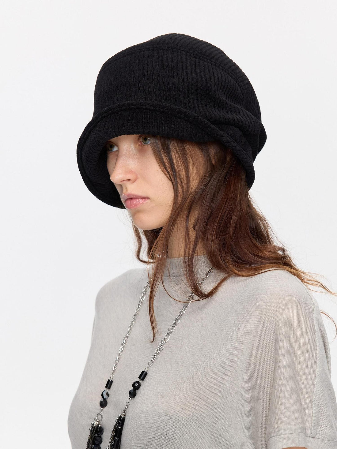 LYUOCHENG Casual Vertical Ribbed Round Top Slouch Beanie Women&