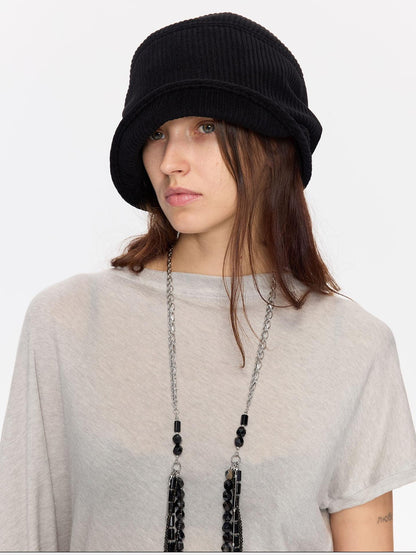 LYUOCHENG Casual Vertical Ribbed Round Top Slouch Beanie Women&