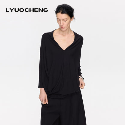 LYUOCHENG_Charcoal_Irregular_V-neck_Cocoon_Women&
