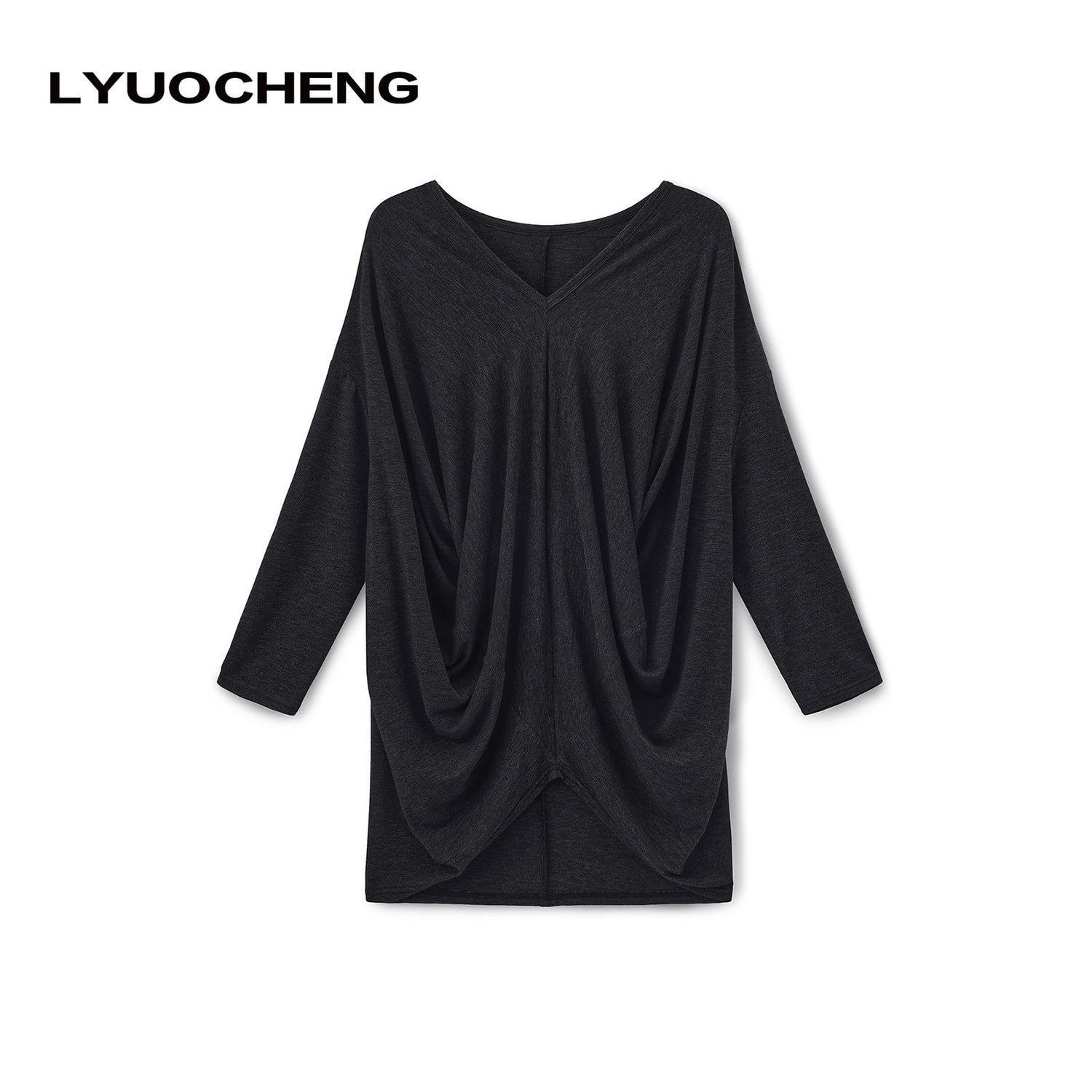 LYUOCHENG_Charcoal_Irregular_V-neck_Cocoon_Women&