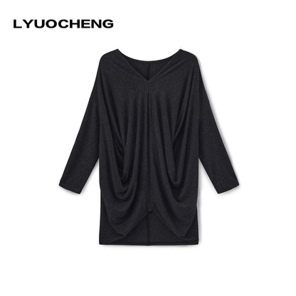 LYUOCHENG_Charcoal_Irregular_V-neck_Cocoon_Women&