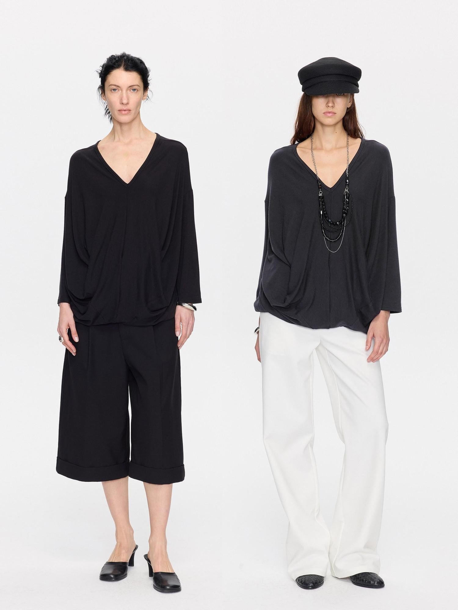 LYUOCHENG Charcoal Irregular V-neck Cocoon Women&