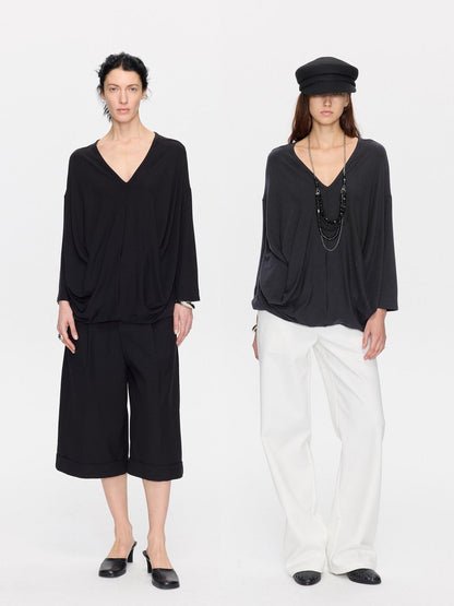 LYUOCHENG Charcoal Irregular V-neck Cocoon Women&