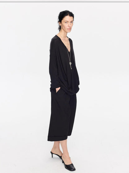 LYUOCHENG Charcoal Irregular V-neck Cocoon Women&