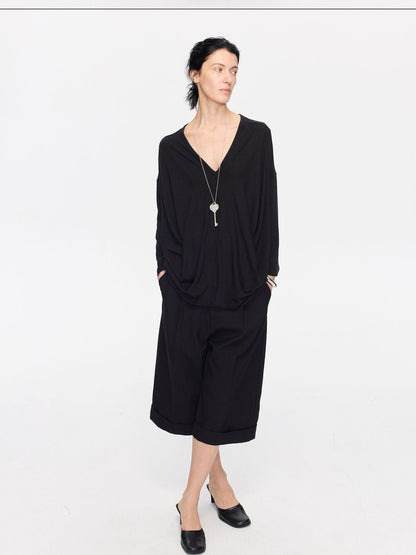 LYUOCHENG Charcoal Irregular V-neck Cocoon Women&
