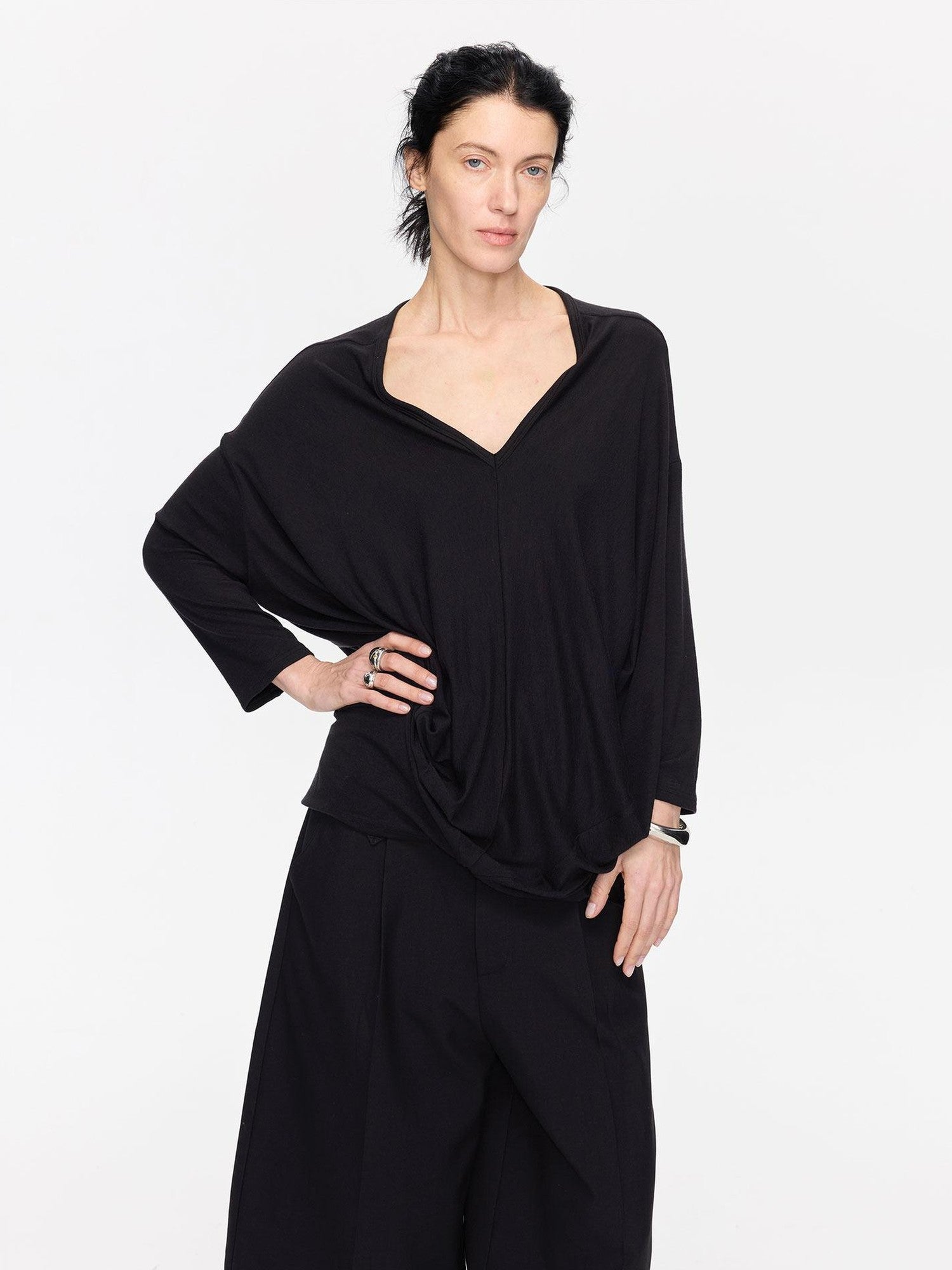 LYUOCHENG Charcoal Irregular V-neck Cocoon Women&